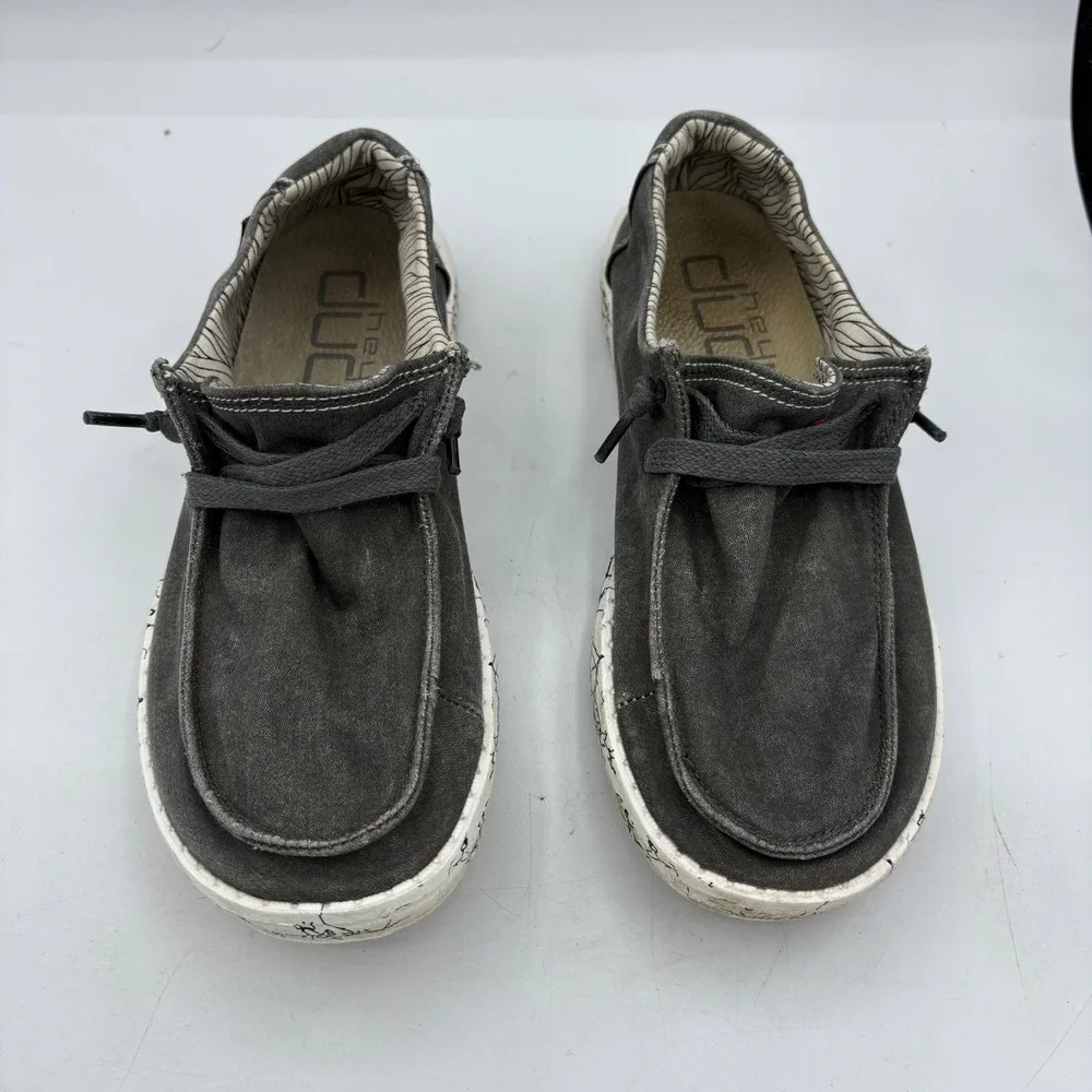 Hey Dude Shoes Womens Size 6 Wendy Moonwash Gray Canvas Slip‎ On Loafer Casual